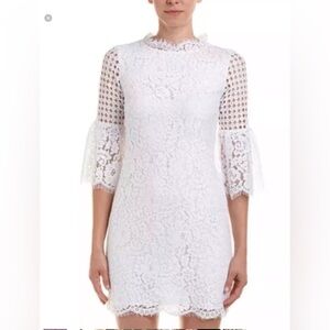 Sail to Sable White Bell Sleeve Lace  Shift Dress in  a boho style